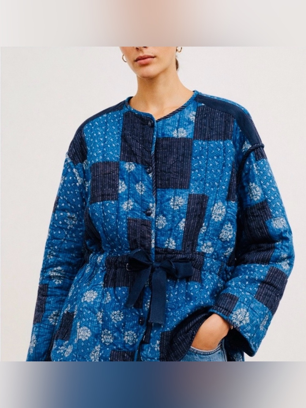 Zara Boho Quilted Patchwork Jacket Blue Floral